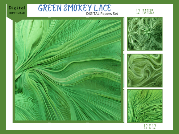 Green Smokey Lace Digital Papers - Set 2: Elevating Design with Ethereal Textures