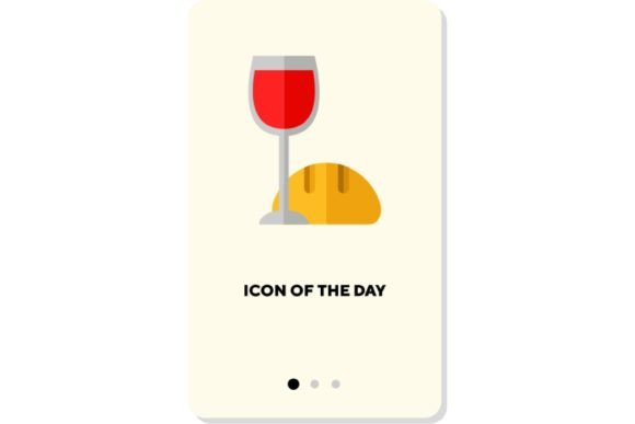 Wine Flat Icon: Glass of Drink and Bread for Web Design